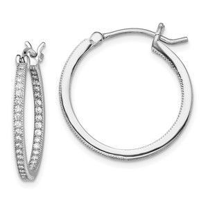 Sterling Silver Rhodium-plated Micro Pav CZ In/Out Hoops